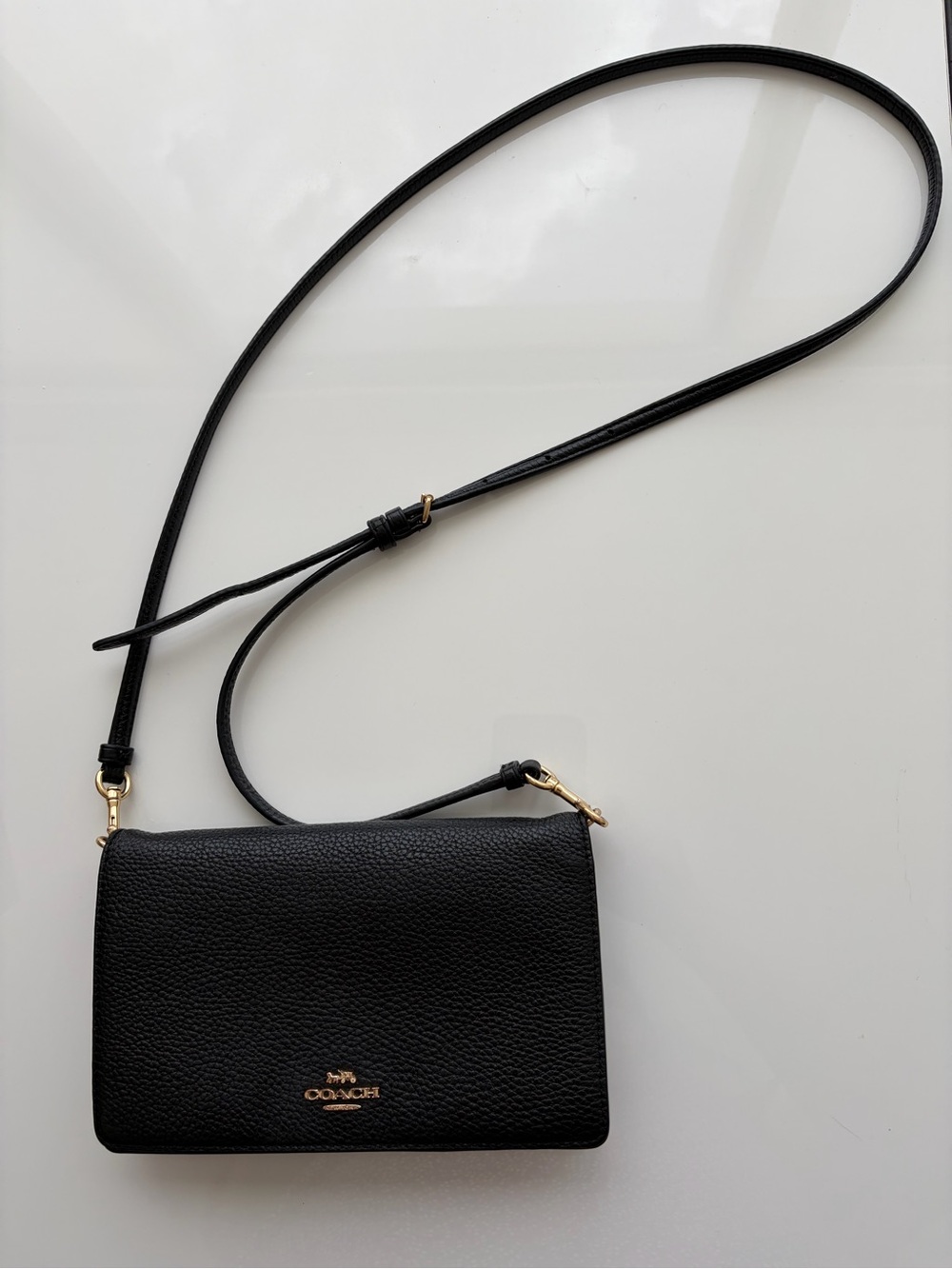 Coach Anna Foldover Black Pebbled Leather Crossbody